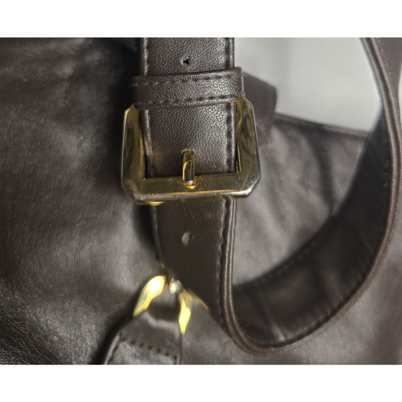 Giani Bernini Brown Leather Hobo Shoulder Bag — Gold Hardware Zip Pocket - Picture 5 of 5